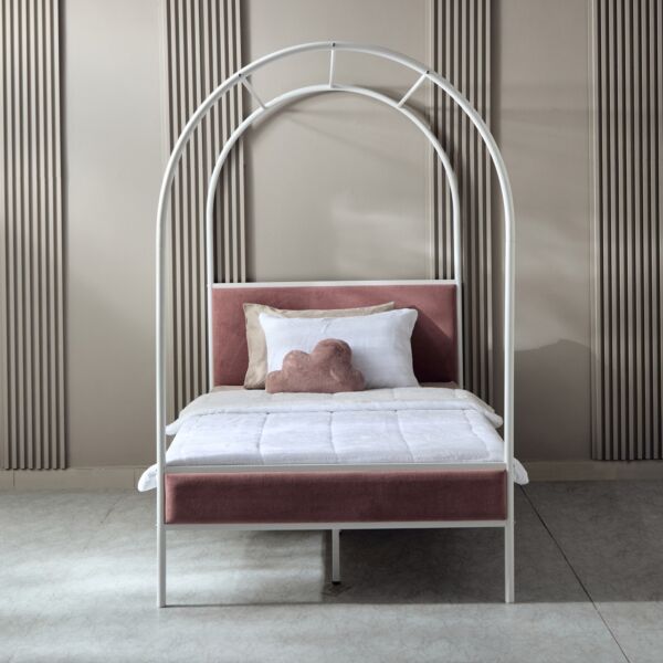 سرير توين منجد معدن بمظلة آبي من ميدو - 120x200 سم