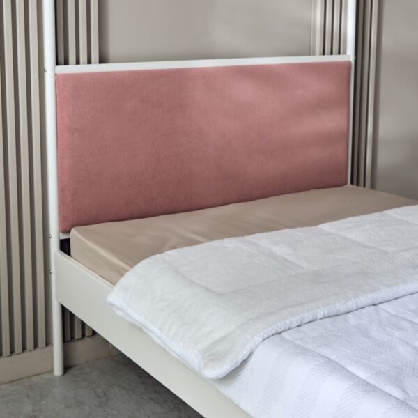 سرير توين منجد معدن بمظلة آبي من ميدو - 120x200 سم