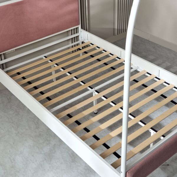 سرير توين منجد معدن بمظلة آبي من ميدو - 120x200 سم