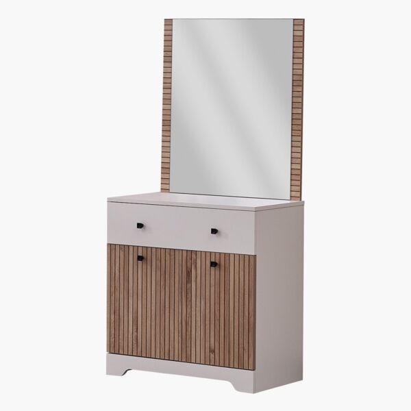 طاولة تزيين مع مرآة بدرج واحد وببابين من بولو