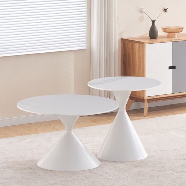 طقم طاولات قهوة من الحجر الملبد قطعتين من سيبريس