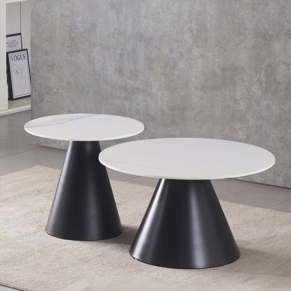 طقم طاولات قهوة من الحجر الملبد من كالاموس - قطعتين