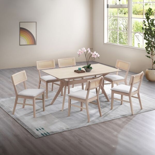 طقم طاولة طعام 6 اشخاص روطان كارلوس - خشبي فاتح