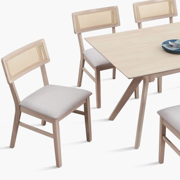 طقم طاولة طعام 6 اشخاص روطان كارلوس - خشبي فاتح