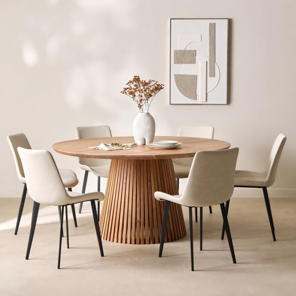 طاولة طعام مستديرة من الخشب الصلب 6 مقاعد - دولتشي