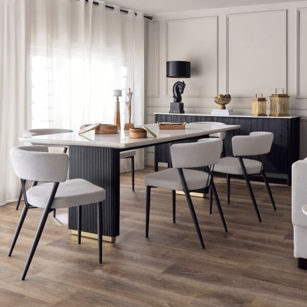 طاولة طعام 6 مقاعد بسطح من الرخام الأبيض من فابيو