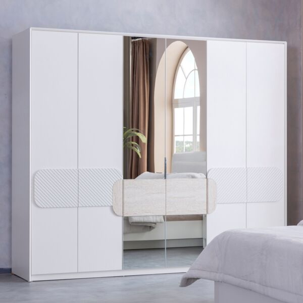 خزانة ملابس 6 أبواب بدرجين ومرآة ألفا