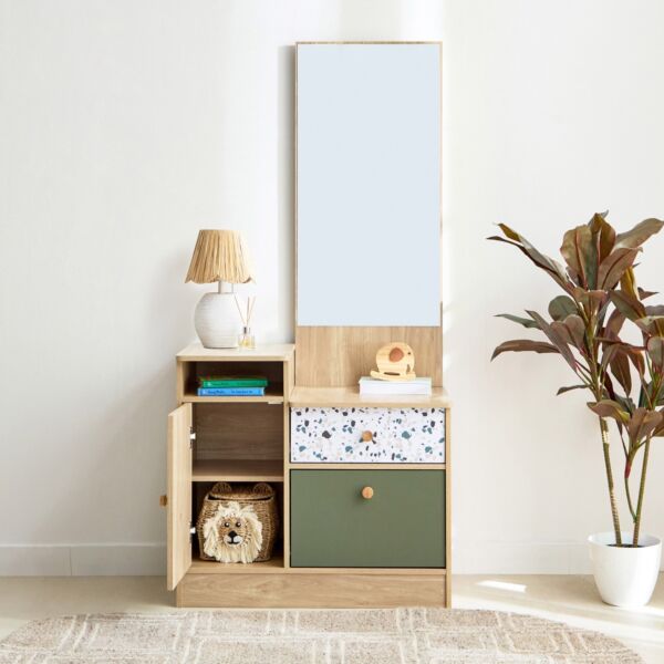 طاولة تزيين بدرجين وباب ومرآة فيرن