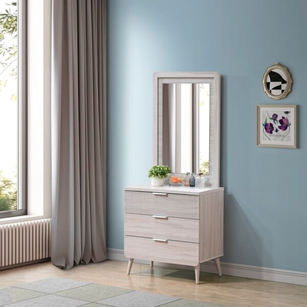 طاولة تزيين بـ 3 أدراج مع مرآة من إلمود