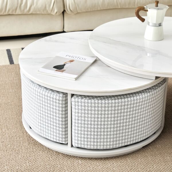 طاولة قهوة قابلة للتمديد من الحجر المتكلس مع مسند قدم من جيسيكا