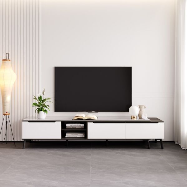 طاولة تلفزيون قابلة للتمديد سطح حجر متكلس 98 بوصة مادورا