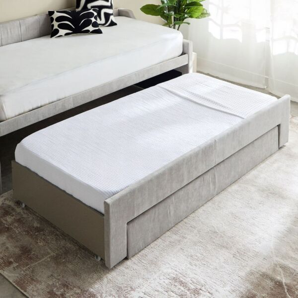 سرير نهاري مفرد منجّد مع سرير سحب ودرج من باركفيل - 90x200 سم