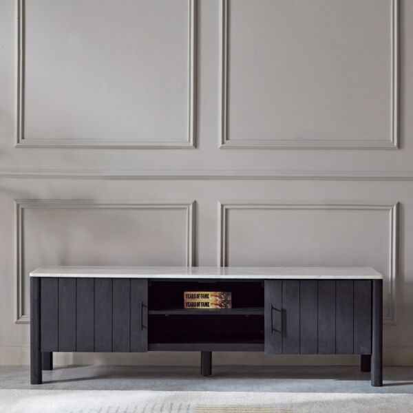 طاولة تلفزيون 160 سم خشب صلب سطح رخام اصلي 70 بوصة فابيو