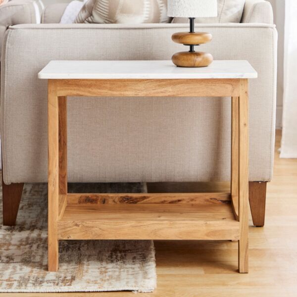 طاولة جانبية طويلة بسطح رخامي مع رف من ميدتاون