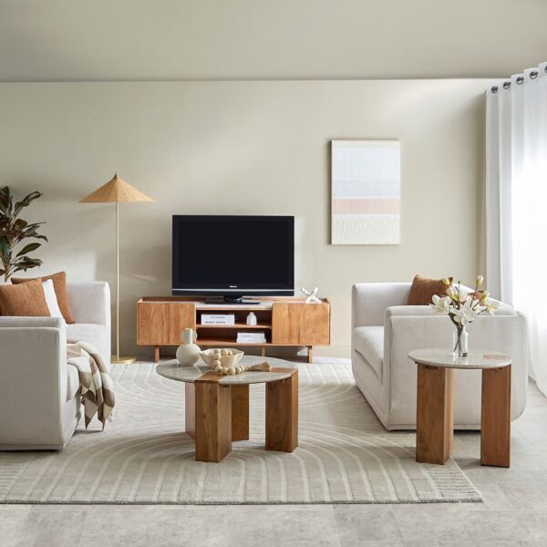 طاولة قهوة مستديرة بسطح رخام من سيول