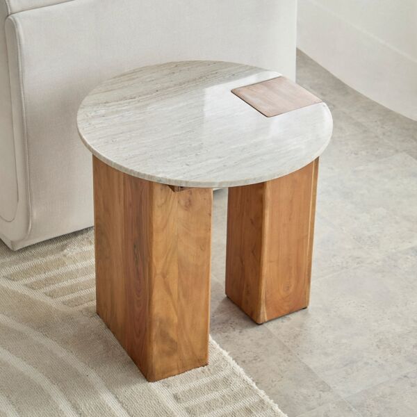 طاولة جانبية مستديرة بسطح رخامي من سيول