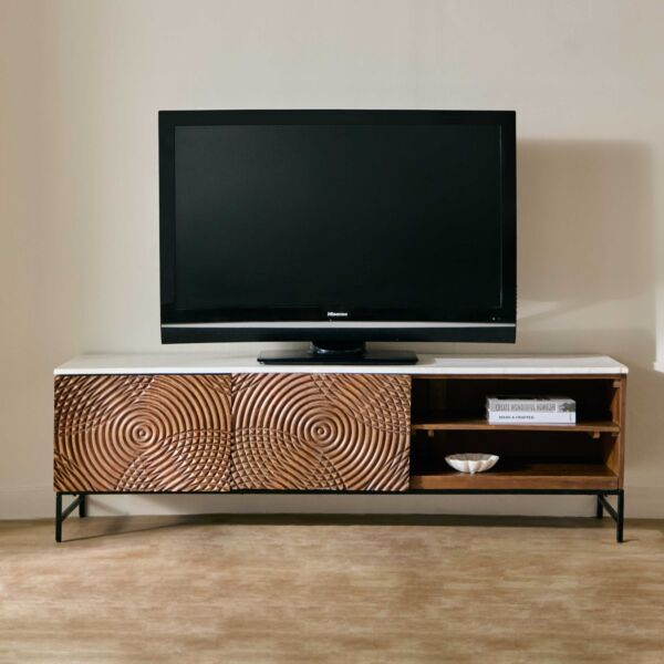 طاولة تلفزيون 160 سم خشب صلب بسطح رخام أصلي 70 بوصة