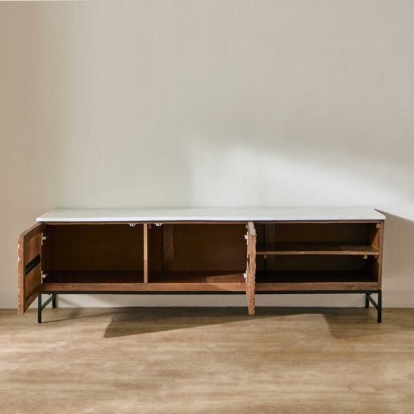 طاولة تلفزيون 160 سم خشب صلب بسطح رخام أصلي 70 بوصة