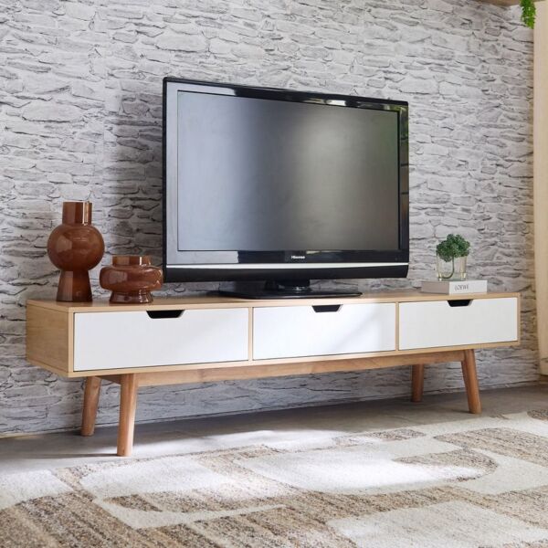 طاولة تلفزيون كبيرة 180 سم للأجهزة حتى 75 بوصة مونا - خشبي فاتح