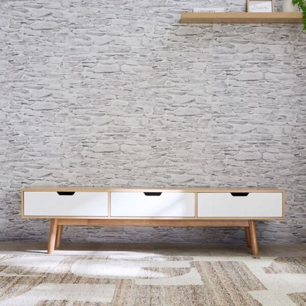 طاولة تلفزيون كبيرة 180 سم للأجهزة حتى 75 بوصة مونا - خشبي فاتح