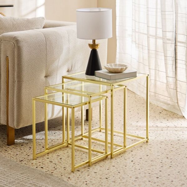 طقم طاولة جانبية متداخلة 3 قطع جوزفين - شفاف