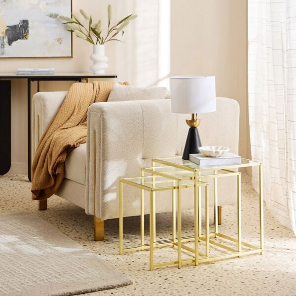 طقم طاولة جانبية متداخلة 3 قطع جوزفين - شفاف