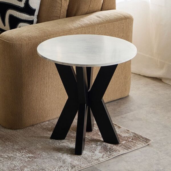 طاولة جانبية مستديرة بسطح رخام أصلي من بول