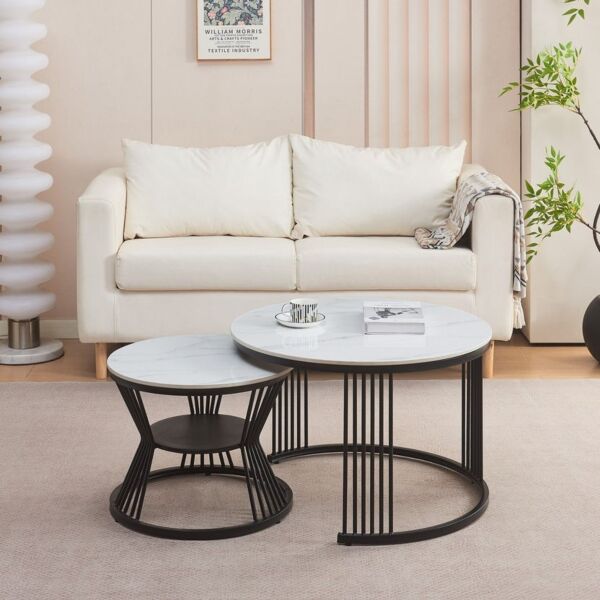 طقم طاولة قهوة مستديرة قطعتين من الحجر المتكلس من موڤو لولا