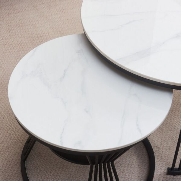 طقم طاولة قهوة مستديرة قطعتين من الحجر المتكلس من موڤو لولا