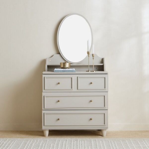 طاولة تزيين بـ4 أدراج ورفوف مفتوحة مع مرآة من بيرجنز