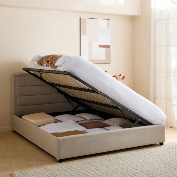 سرير كوين منجد بمساحة تخزين هيدروليك جانبية أرتيسان - 160x200 سم