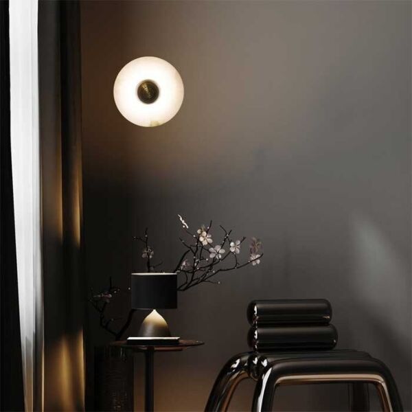 اضاءة جدارية رخام اسباني دائري - ابيض وذهبي