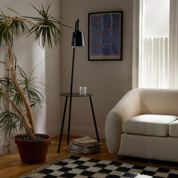 ابجورة ارضية فالون كشاف وطاولة - أسود