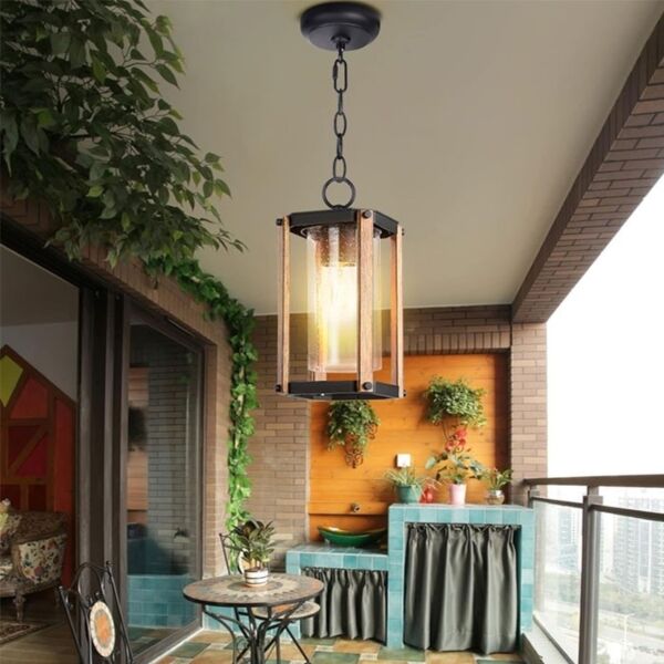 إنارة معلقة خارجية سميكي - اسود وخشبي