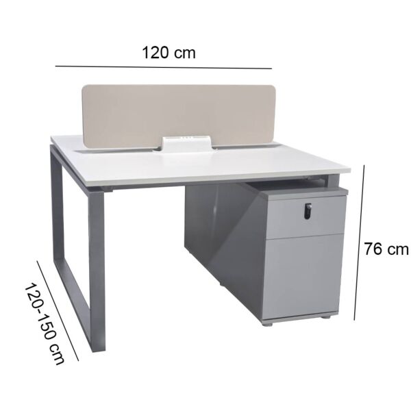 مكتب عمل لشخصين مع قاطع ارجوا - فضي وابيض