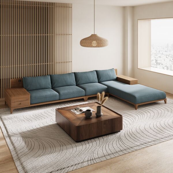 كنب زاوية بمساحة تخزين سيكشينال- أزرق