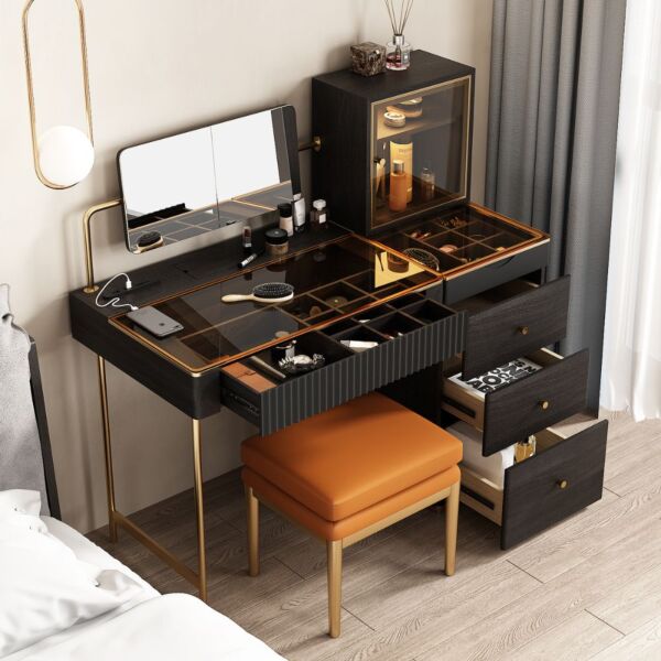 طاولة تزيين مع مرآة جاكو - اسود وذهبي