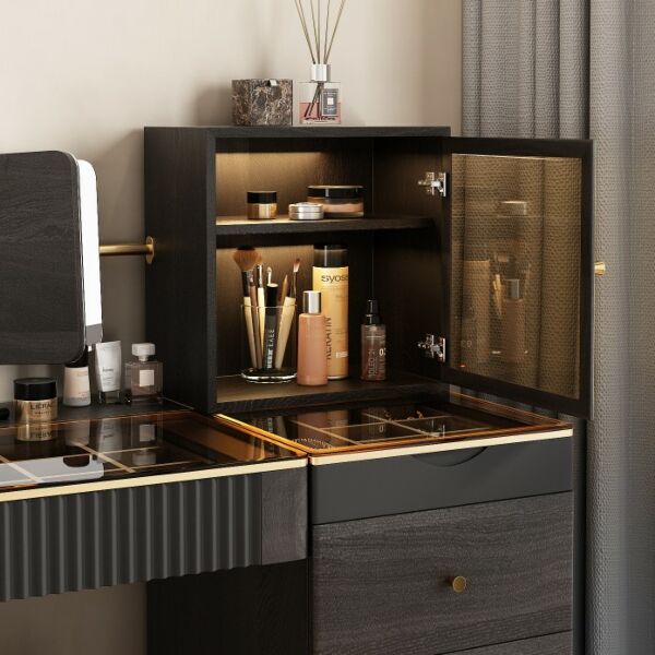 طاولة تزيين مع مرآة جاكو - اسود وذهبي