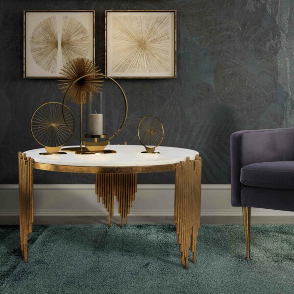 طاولة قهوة رخام وحديد وانغ - متعدد الالوان