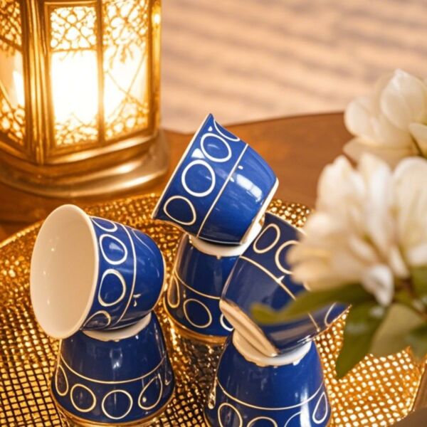 طقم فناجين قهوة سعودية ديلايت 6 قطع - كحلي وذهبي