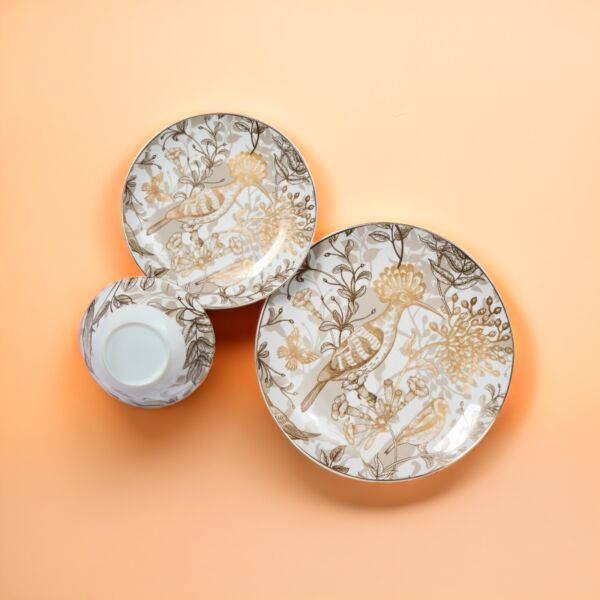 طقم صحون عشاء رويال 12 قطعة - ذهبي وأبيض