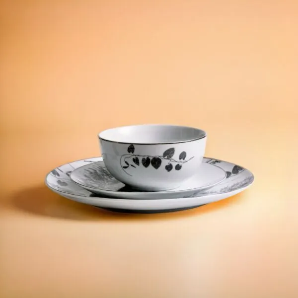 طقم صحون عشاء يمام 12 قطعة - ابيض ورمادي