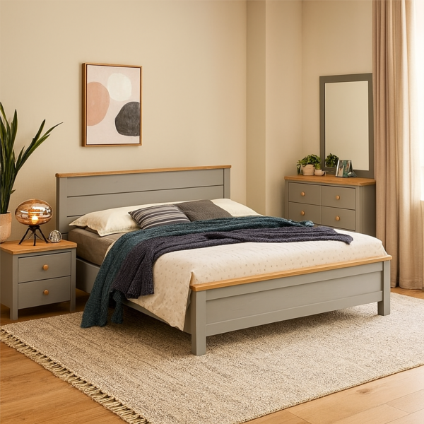 طقم غرفة نوم كوين 6 قطع فينشي - 180x200 - رمادي وبيج