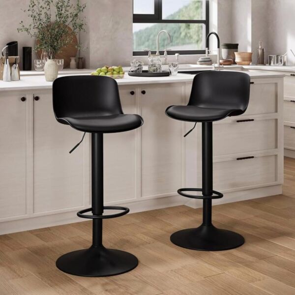 كرسي مرتفع جلد ايليم - اسود