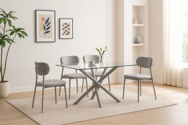 طقم طاولة طعام 4 اشخاص نيرفانا - رمادي وشفاف