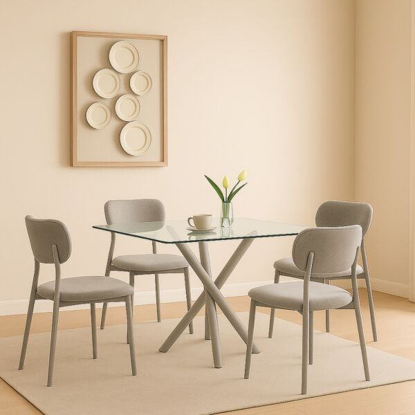 طقم طاولة طعام 4 اشخاص نيرفانا - رمادي وشفاف