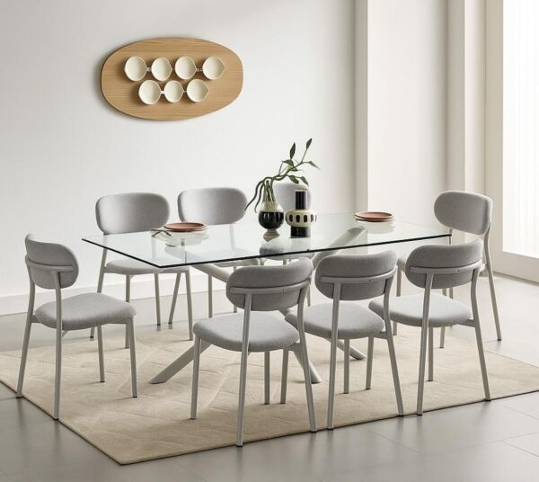 طقم طاولة طعام 8 اشخاص نيرفانا - رمادي وشفاف