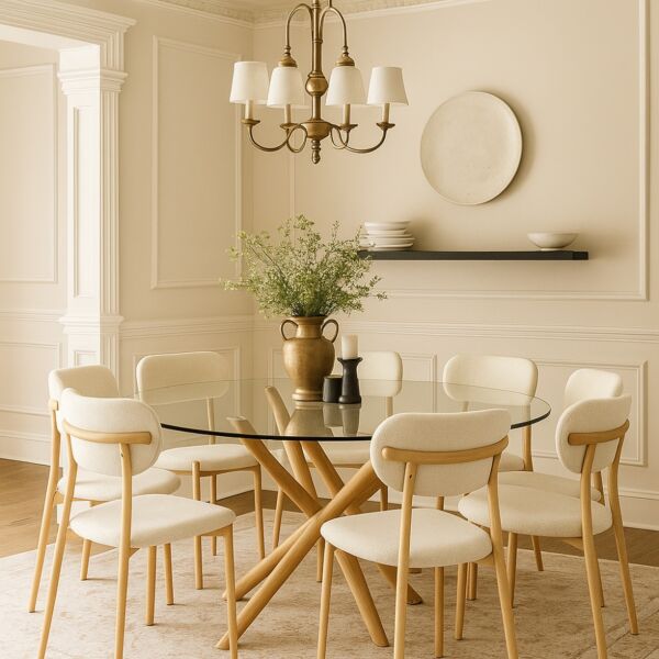 طقم طاولة طعام 8 اشخاص ريكو - بني وشفاف