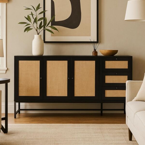 كونسول خشبي لوران إلان - 3 ابواب - اسود