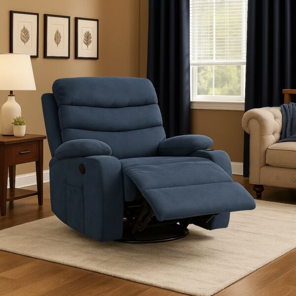 كرسي استرخاء دوار مخمل ريڤا - ازرق غامق